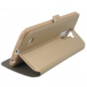 Wallet Flip Case - кожен калъф, тип портфейл и поставка за LG G4C, LG Magna (златист)