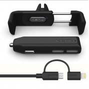 Kenu Airframe Plus Car Kit Deluxe - поставка за радиатора, зарядно за кола и кабел за iPhone, Samsung, HTC, LG, Sony и мобилни телефони (черна)
