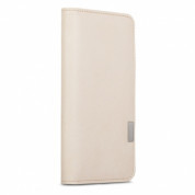 Moshi Overture Flip Wallet Case - кожен/текстилен калъф, тип портфейл и поставка за iPhone 8 Plus, iPhone 7 Plus (бежов)