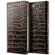 Verus Genuine Croco Diary Case - кожен калъф (естествена кожа), тип портфейл за iPhone 8, iPhone 7 (златист)