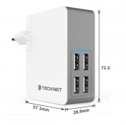 TeckNet PowerZone U237 C3 USB Wall Charger 4.8A/42W - захранване за ел. мрежа с 4xUSB изхода (4.8A/42W) (бял)