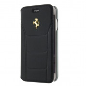 Ferrari Genuine Leather Booktype Case - кожен калъф (естествена кожа), тип портфейл за iPhone 8, iPhone 7 (черен)