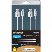 Infapower Lightning to USB Twin Cables - комплект 2 броя USB кабели за iPhone 8, iPhone 7, 7 Plus, iPhone 6/6S, 6/6S Plus, 5/5S/SE/5C, iPad 4, Air, Air 2, iPad Pro, iPad mini