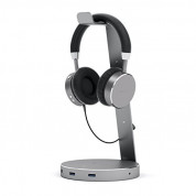 Satechi Aluminium Headphone Stand - дизайнерска алуминиева поставка за слушалки с USB изходи (тъмносива)