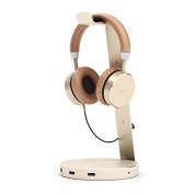 Satechi Aluminium Headphone Stand - дизайнерска алуминиева поставка за слушалки с USB изходи (златист)