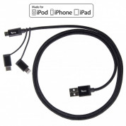 Torrii KeVable 3-in-1 Universal USB Cable (1 meter) - изключително здрав кевларен кабел за iPhone, iPad, iPod с Lightning, устройства с microUSB и USB-C (1 метър) (черен)