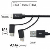 Torrii KeVable 3-in-1 Universal USB Cable (1 meter) - изключително здрав кевларен кабел за iPhone, iPad, iPod с Lightning, устройства с microUSB и USB-C (1 метър) (розово злато) 1