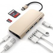 Satechi USB-C Aluminum Multiport Adapter - мултифункционален хъб за свързване на допълнителна периферия за компютри с USB-C (златист)