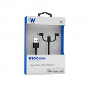 Just Wireless 3in1 Cable - качествен USB кабел с Lightning, microUSB и USB-C конектори (2 метра) (черен) 1