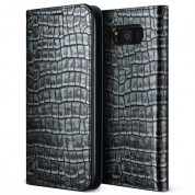 Verus Genuine Croco Diary Case - кожен калъф (естествена кожа), тип портфейл за Samsung Galaxy S8 (сив)