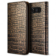 Verus Genuine Croco Diary Case - кожен калъф (естествена кожа), тип портфейл за Samsung Galaxy S8 Plus (тъмно злато)