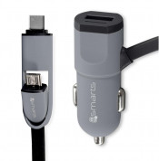4smarts MultiCord Car Charger 17W, 3.4A MicroUSB + USB-C - зарядно за кола с кабел 1м. за microUSB и USB-C стандарти (черен-сив)