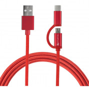 4smarts ComboCord MicroUSB + USB-C cable - плетен качествен кабел за microUSB и USB-C стандарти 100 см. (червен) 2