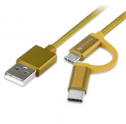 4smarts ComboCord MicroUSB + USB-C cable - плетен качествен кабел за microUSB и USB-C стандарти 100 см. (златист)