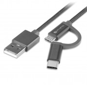 4smarts ComboCord MicroUSB + USB-C cable - плетен качествен кабел за microUSB и USB-C стандарти 100 см. (сив)