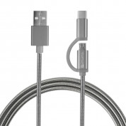 4smarts ComboCord MicroUSB + USB-C Metal Cable - качествен кабел с оплетка от неръждаема стомана за microUSB и USB-C стандарти 100 см. (сребрист) 2