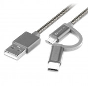 4smarts ComboCord MicroUSB + USB-C Metal Cable - качествен кабел с оплетка от неръждаема стомана за microUSB и USB-C стандарти 100 см. (сребрист)