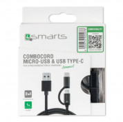 4smarts ComboCord MicroUSB + USB-C cable - плетен качествен кабел за microUSB и USB-C стандарти 100 см. (черен) 3