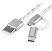 4smarts ComboCord MicroUSB + USB-C cable - плетен качествен кабел за microUSB и USB-C стандарти 100 см. (бял)