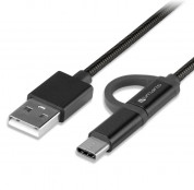 4smarts ComboCord MicroUSB + USB-C Metal Cable - качествен кабел с оплетка от неръждаема стомана за microUSB и USB-C стандарти 100 см. (черен) 1