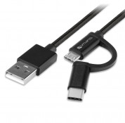 4smarts ComboCord MicroUSB + USB-C Metal Cable - качествен кабел с оплетка от неръждаема стомана за microUSB и USB-C стандарти 100 см. (черен)