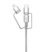 Case Studi USB Cable - здрав кабел за iPhone, iPad, iPod с Lightning, устройства с microUSB и USB-C (1 метър) (сребрист)