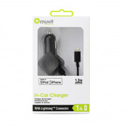 Muvit MFI Lightning 1A Car Charger - сертифицирано зарядно за кола с вграден Lightning кабел за iPhone и iPod (черен) 1