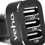 Veho Car Charger USB 5.1A - зарядно за кола (5.1 Ампера) с 3 USB изхода за смартфони и таблети (черен) 1