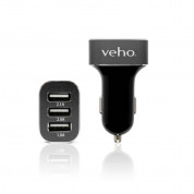Veho Car Charger USB 5.1A - зарядно за кола (5.1 Ампера) с 3 USB изхода за смартфони и таблети (черен)