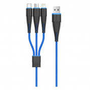 Devia FishBone 3 in 1 Cable - универсален качествен кабел с Lightning, MicroUSB и USB-C конектори (черен-син)