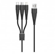 Devia FishBone 3 in 1 Cable - универсален качествен кабел с Lightning, MicroUSB и USB-C конектори (черен)