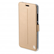 4smarts Supremo Book Flip Case - кожен калъф с поставка и отделение за кр. карта за Samsung Galaxy J3 (2017) (златист)