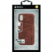 Krusell Sunne 2 Card Cover - кожен кейс (ествествена кожа) с 2 отделения за карти за iPhone XS, iPhone X (кафяв) 5