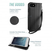 Silk Innovation Folio Wallet Leather Case - кожен калъф (и поставка) тип портфейл за iPhone SE (2022), iPhone SE (2020), iPhone 8, iPhone 7 (черен) 5