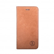 JT Berlin LeatherBook Tegel Case - хоризонтален кожен (естествена кожа) калъф тип портфейл за iPhone XS, iPhone X (кафяв)