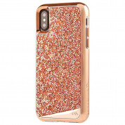 CaseMate Brilliance Case - кейс с висока защита и кристали за iPhone XS, iPhone X (розово злато)