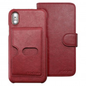 Prodigee Wallegee Case - кожен калъф, тип портфейл с отделящ се кейс и поставка за iPhone XS, iPhone X (червен)