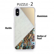 Torrii Puzzle Case - хибриден (поликарбонат, алуминий, мрамор и перли) кейс за iPhone XS, iPhone X (бял) 1