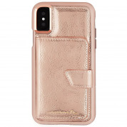 CaseMate Compact Mirror Case - кожен калъф, тип портфейл за iPhone XS, iPhone X (розово злато)