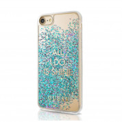 Guess Glitter Hard Case All I Do Is Shine - дизайнерски кейс с висока защита за Apple iPhone XS,iPhone X (син)