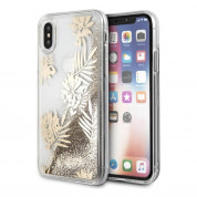Guess Glitter Palm Spring Hard Case - дизайнерски кейс с висока защита за Apple iPhone XS, iPhone X (златист-прозрачен)