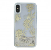 Guess Glitter Palm Spring Hard Case - дизайнерски кейс с висока защита за Apple iPhone XS, iPhone X (златист-прозрачен) 2
