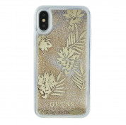Guess Glitter Palm Spring Hard Case - дизайнерски кейс с висока защита за Apple iPhone XS, iPhone X (златист-прозрачен) 3