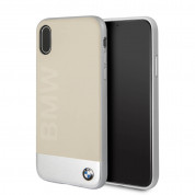 BMW Signature Hybrid Case - хибриден кейс (естествена кожа) за iPhone XS, iPhone X (бежов)