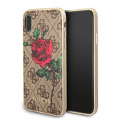 Guess Flower Desire Leather Hard Case - дизайнерски кожен кейс за iPhone XS, iPhone X (кафяв)