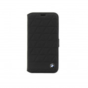 BMW Signature Leather Booktype Case - кожен калъф (естествена кожа), тип портфейл за iPhone XS, iPhone X (черен)