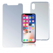 4smarts 360° Premium Protection Set - тънък силиконов кейс и стъклено защитно покритие с извити ръбове за дисплея на iPhone XS, iPhone X (прозрачен) 4