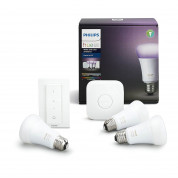 Philips Hue White and Colour Ambience Wireless Lighting E27 Edison Screw LED Starter Kit 1