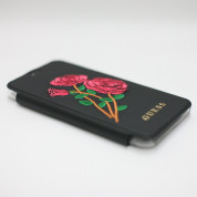 Guess Flower Desire Book Case - дизайнерски кожен калъф, тип портфейл за iPhone XS, iPhone X (черен) 1