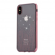 Devia Crystal Meteor Case - силиконов (TPU) калъф за iPhone XS, iPhone X (с кристали Сваровски) (розово злато)